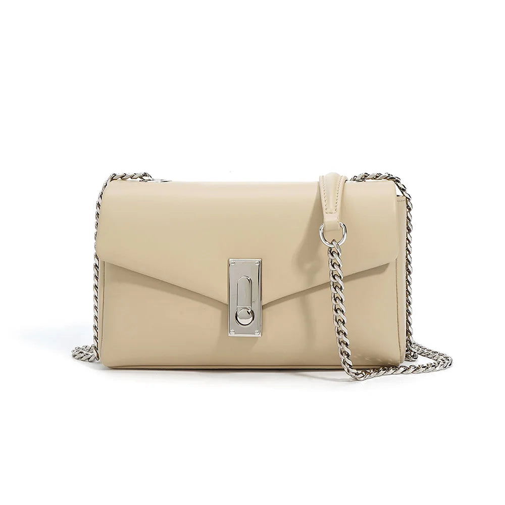 2025 Latest Designer Genuine Cowhide Leather Handbags for Women Fashion Mini Bags with Sequins Chain and Cover Closure