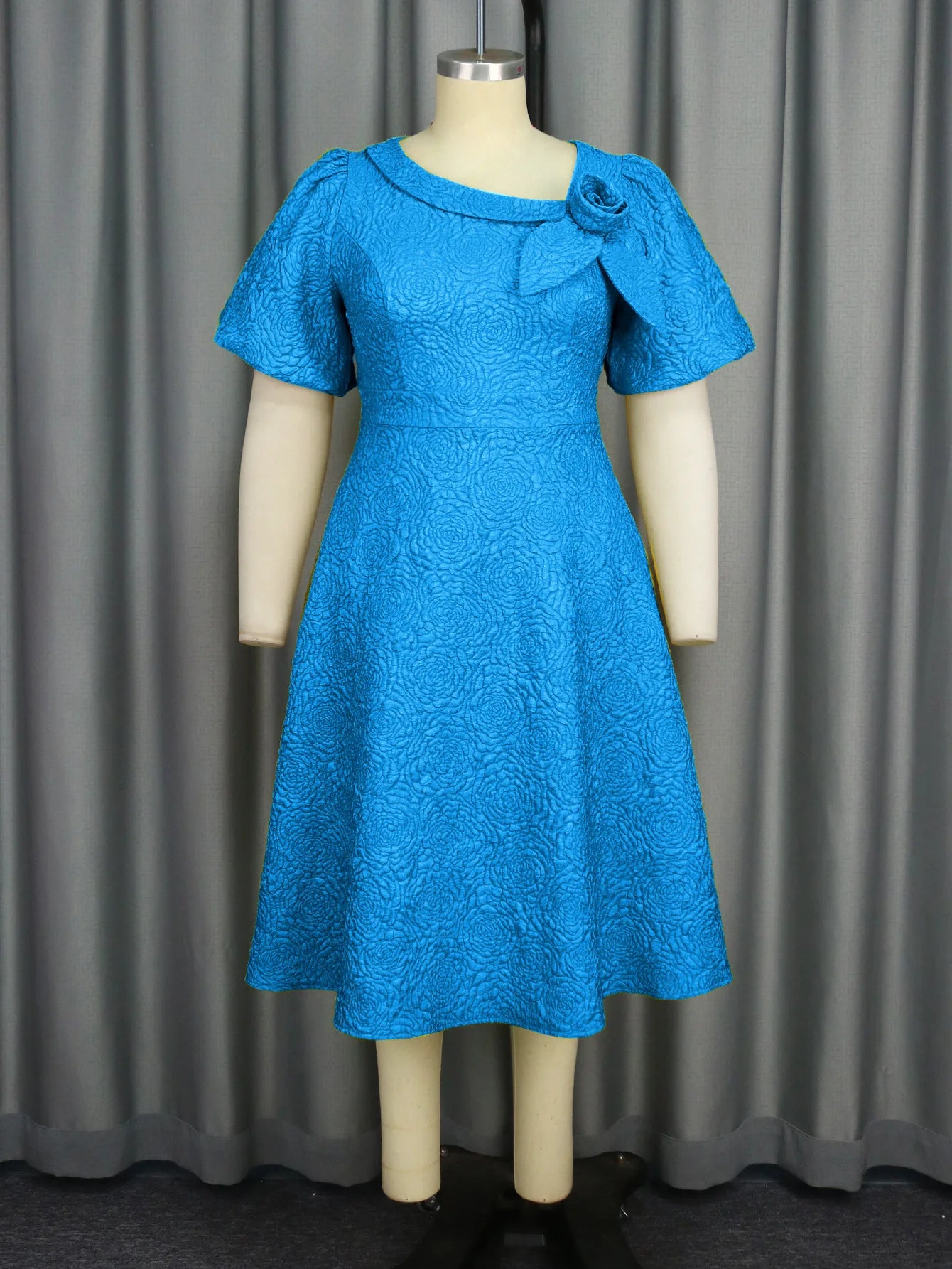 Plus Size African Jacquard Party Dress for Women - Elegant A-Line Evening Gown for Curvy Fashion