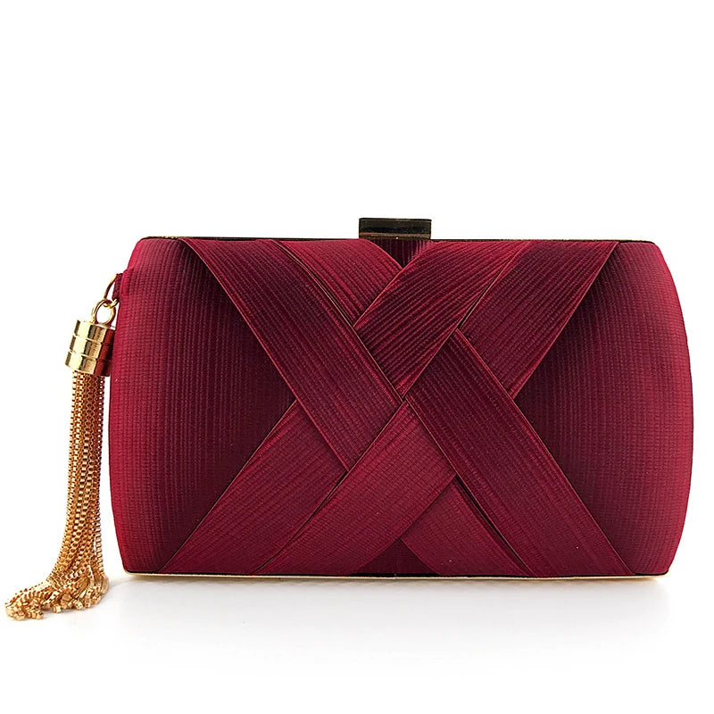 New Women Lady Evening Party Tassels Handbag Retro Bride Simple Small Cloth Elegant Dress Cocktail Bag Handbag