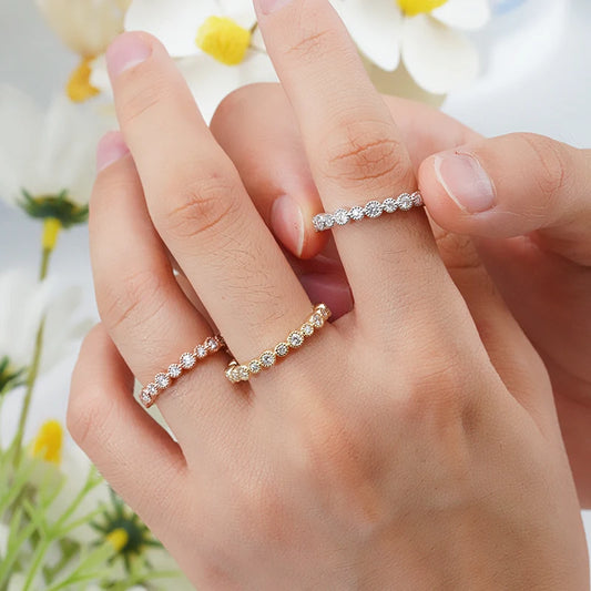 MomentWill 10k Gold Ring Band Ring Round Shape Stone Lab Grown Diamond