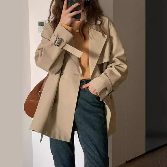 Fashion Women Trench Coat Long Sleeve Windbreaker Spring Autumn Loose Jacket Tops Fashion Popular Style Casual Coat
