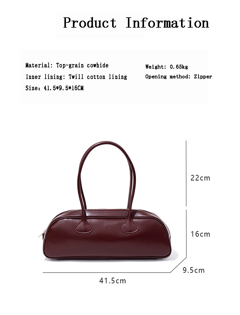 Vintage Style Ladies' Handbags Bowling Bag Genuine Leather Handbags Large Capacity Shoulder Bag Ladies' Genuine Leather Handbag