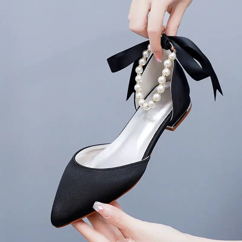 High Quality  Woman Shoes Pointed Female Pearl Shoes Office Ladies Pump Flat Shoes for Women