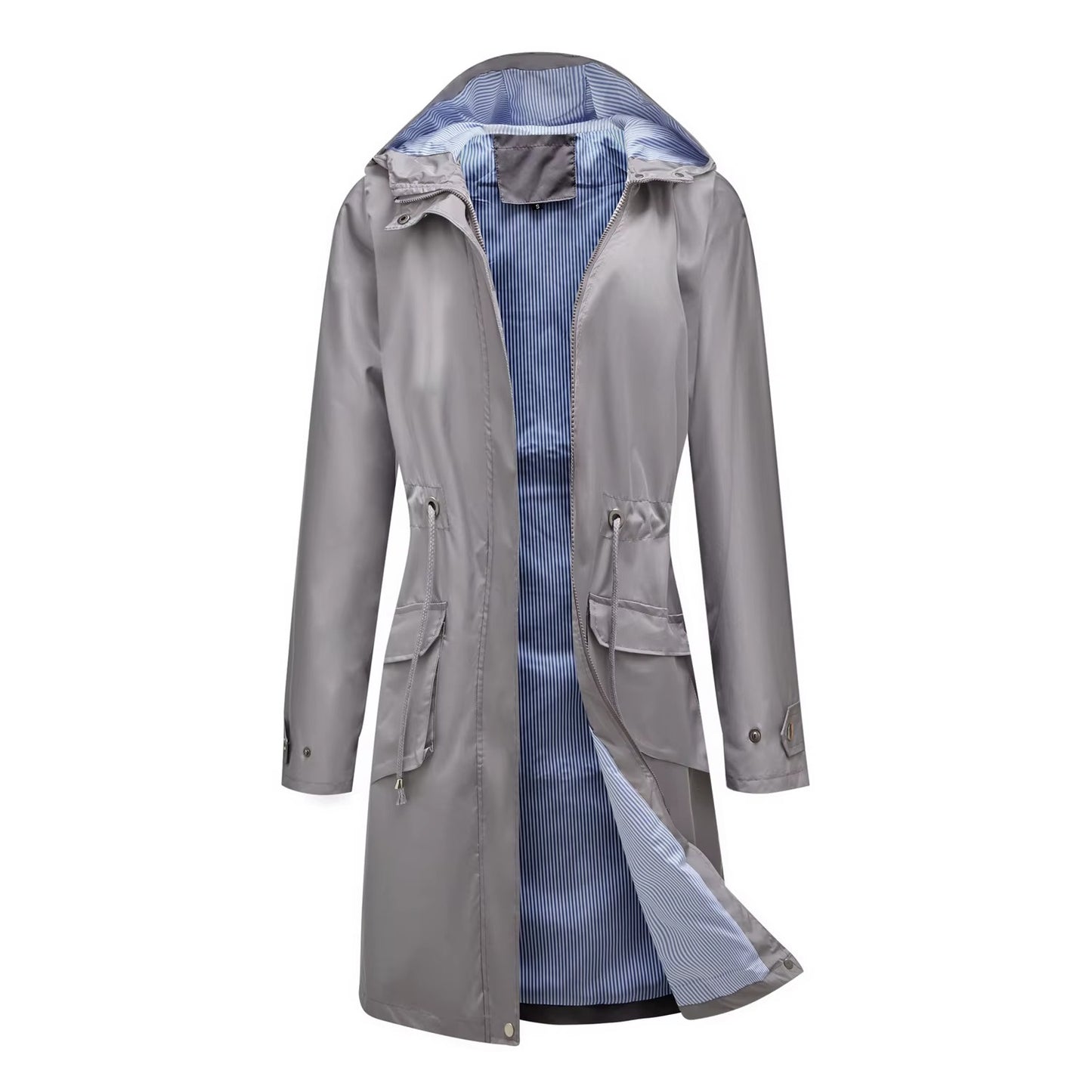 Women's Waterproof Lightweight Rain Jacket Formal Blazer-Style Windbreaker With Zipper Closure Casual Outdoor Hooded Trench Coat