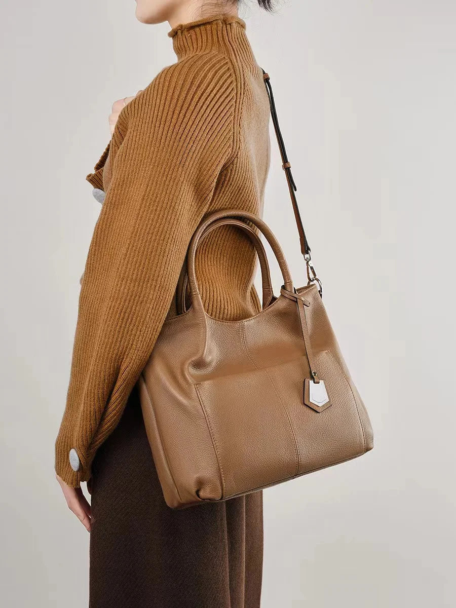 Genuine Leather Women's Tote 2025 New, Large Capacity Single Shoulder Handbag Middle-aged Mom Crossbody Bags