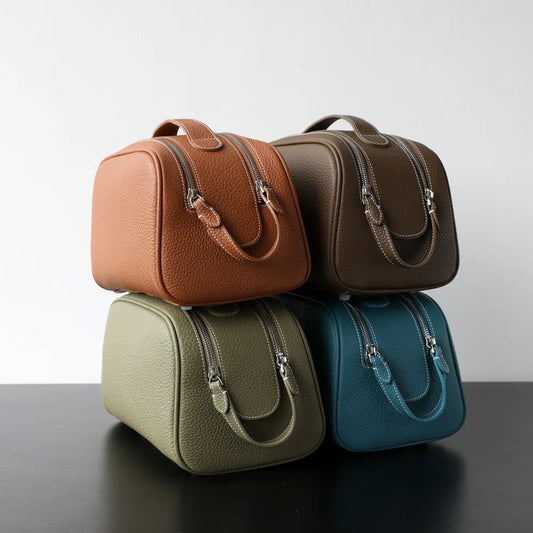 2025 New Fashion Top-layer Cowhide Women's Portable Travel Cosmetic Bag Zipper Hasp Closure 3-6L Capacity Instagram High-end