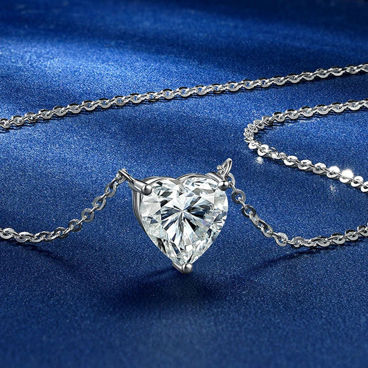 925 Silver 5x5mm 0.5ct 6.5x6.5mm 1.0ct  8x8mm 2.0ct Heart Moissanite Single Stone Heart-shaped Pendant Necklace for Women