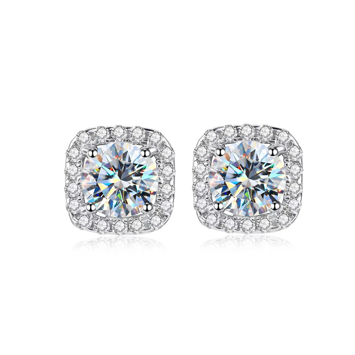 New Luxury 925 Sterling Silver Full Drill Square Stud Earrings 1ct Moissanite Fine Jewelry Weddings Bridal Trendy Style Gifts