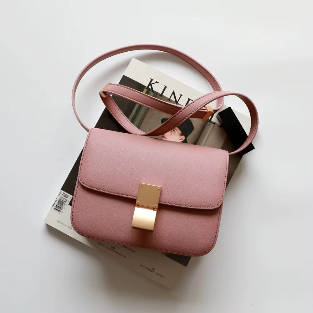 Luxury Women's Underarm Handbags Genuine Cowhide Leather Tofu Square Lock Messenger Bag Custom Portable with Open Closure