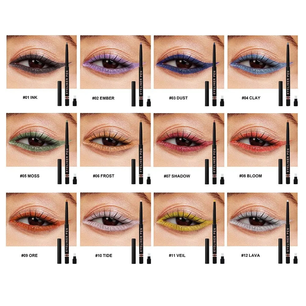 High Pigment Glitter Eyeliner Pencil Waterproof Long-Lasting Smudge-Proof Shimmery Metallic Eyeliner Makeup Pen