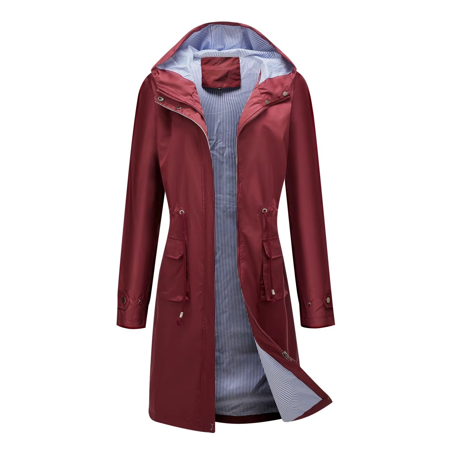 Women's Waterproof Lightweight Rain Jacket Formal Blazer-Style Windbreaker With Zipper Closure Casual Outdoor Hooded Trench Coat