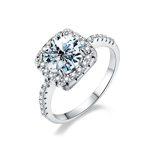 925 Sterling Silver 18k White Gold Plating GRA 0.5 CT square Shape Diamond Moissanite Ring Women Wedding Fine Jewelry