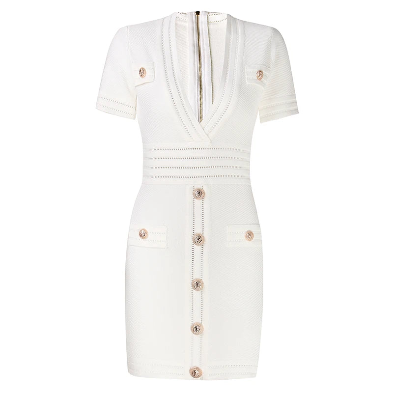 Hot Selling  Quality Short Sleeve V-neck Slim Knitting Casual Sheath Mini Dress Women