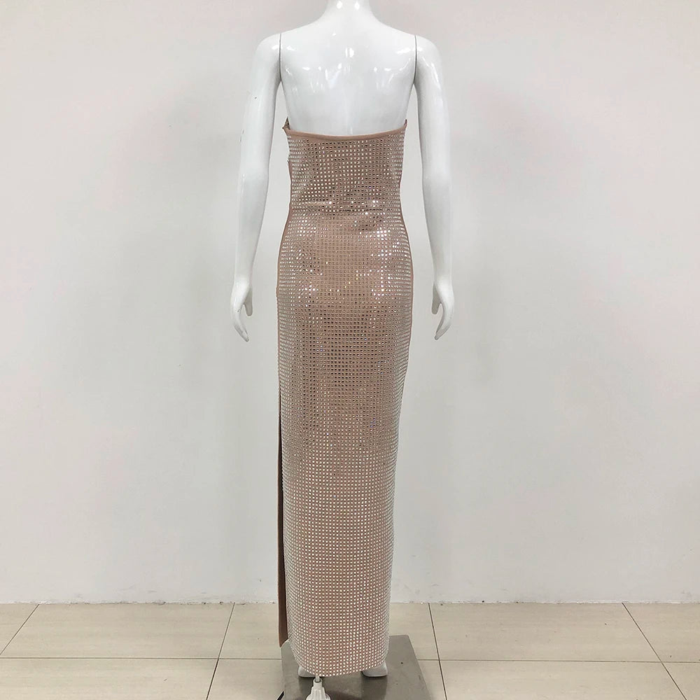 Luxury Evening Dresses Women Sexy Long Rhinestone Shiny Bodycon Dress Woman Bling Sexy Party Dresses