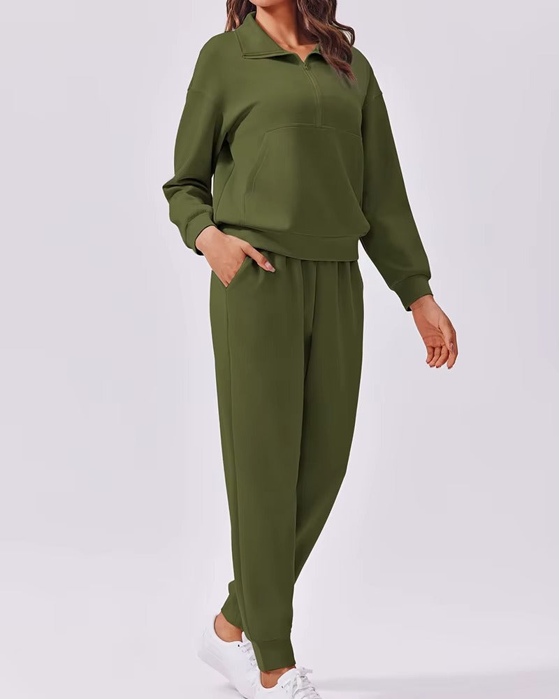 Sets for Women 2025 Fall Travel Outfits Long Sleeve Tracksuit Joggers Sets Half Zip Sweatsuit Matching Set