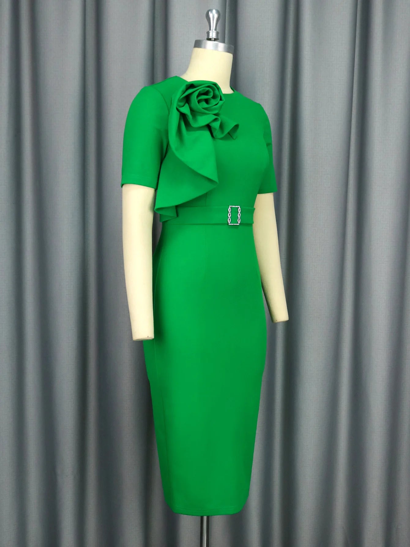 2025 New Women's 3D Floral Applique Dress - Plus Size Evening Gown High Waist Cocktail Party Dress with Elegant A-Line Skirt