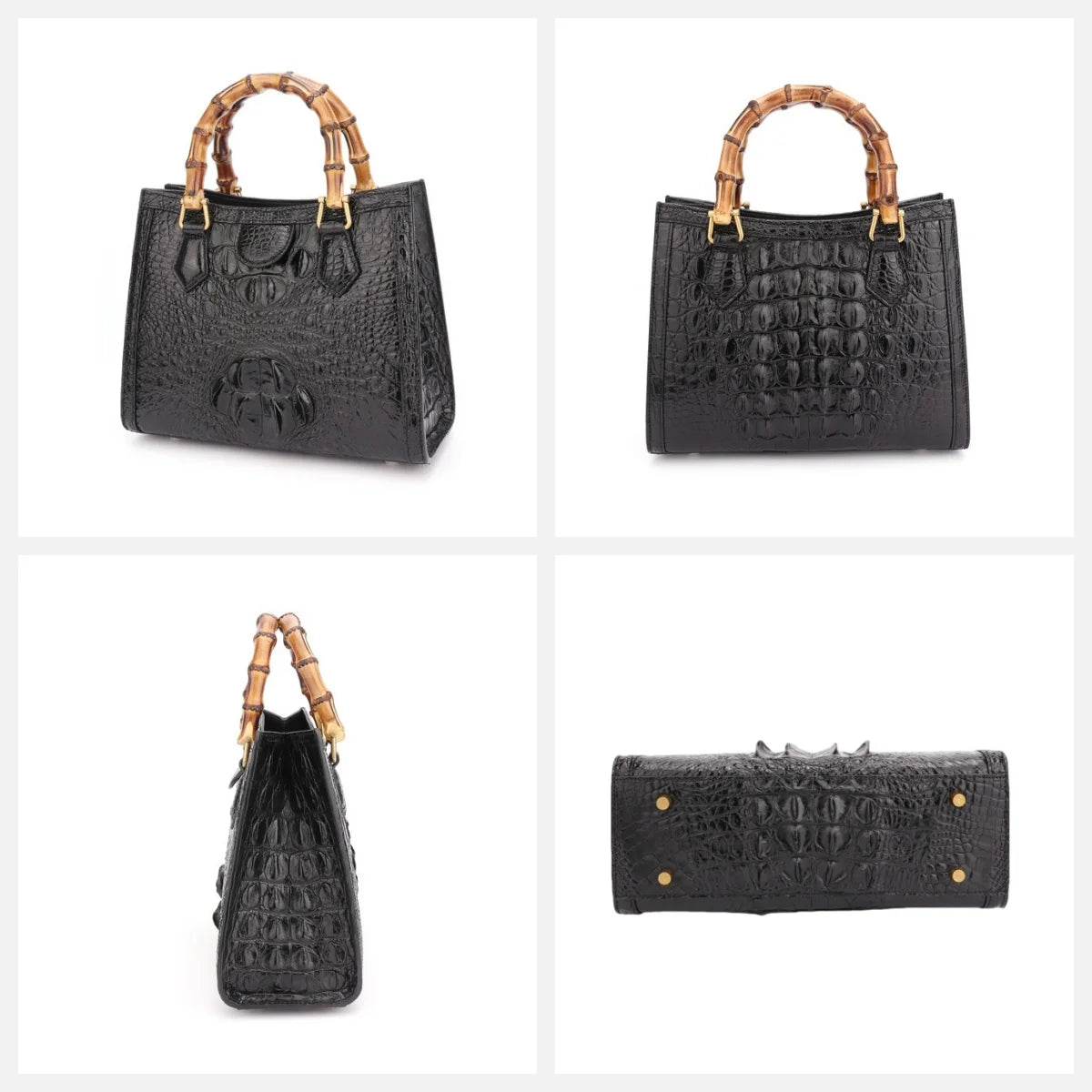 Luxury Real Genuine Women Crocodile Skin Leather Bamboo Handle Crossbody Shoulder Handbags for Women Luxury Bags