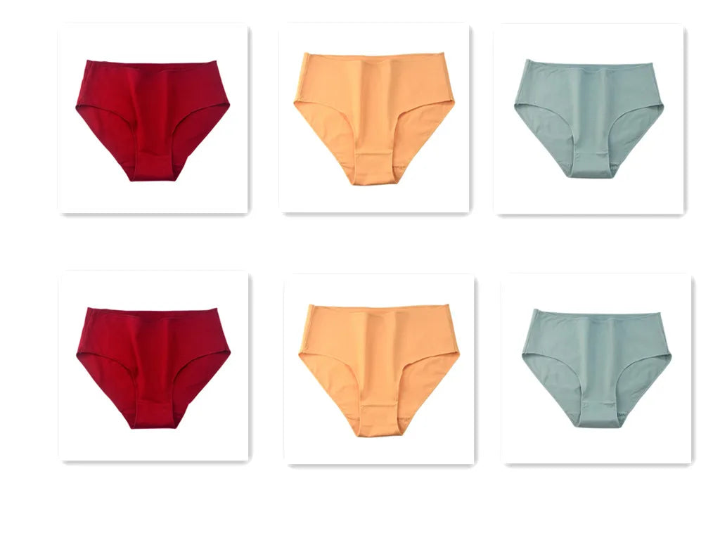 6Pcs/Set Cotton Panties Women High Waist Briefs Breathable Seamless Underwear Solid Color Soft Panty M-2XL Underpants Intimates
