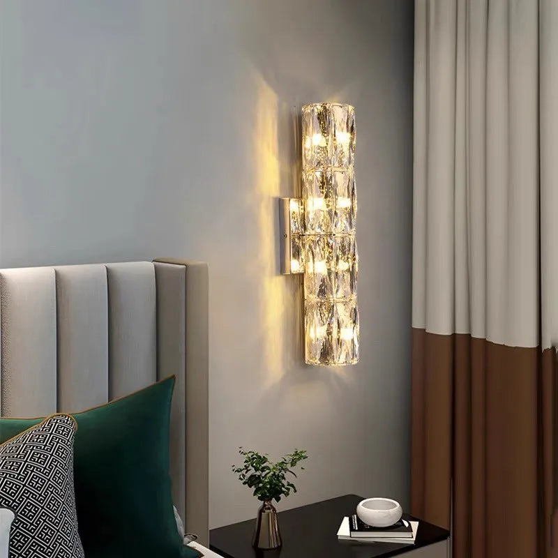 Lumen Advanced Luxury Trend Crystal Gold Wall Lamp Living Room Hotel Lobby Shining Starry Lustre Dimming Lighting