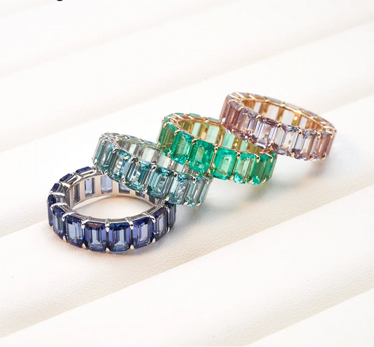 MomentWill 14K Solid Gold Ring Lab Emerald Lab Ruby Gemstone Wedding Band Ring