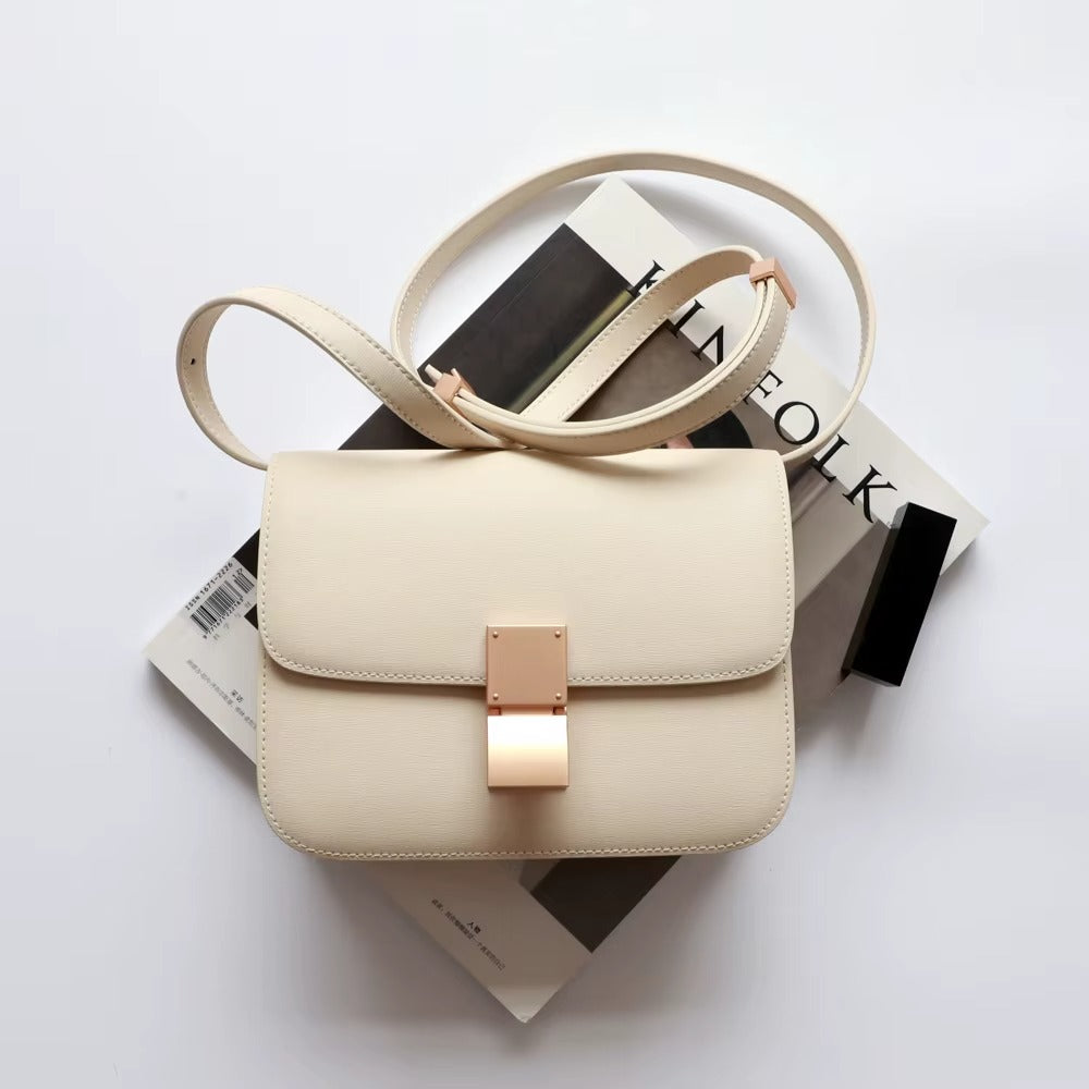 Luxury Women's Underarm Handbags Genuine Cowhide Leather Tofu Square Lock Messenger Bag Custom Portable with Open Closure