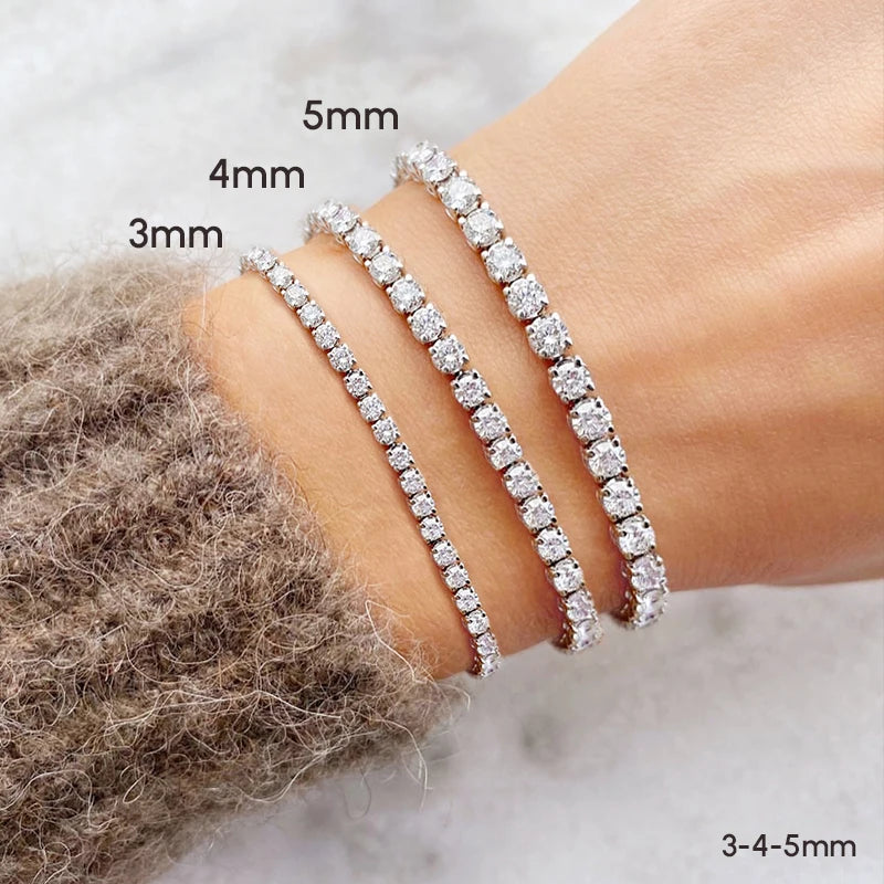 925 Sterling Silver GRA VVS Real Diamond 3mm 0.1ct Moissanite Tennis Bracelet Chain Men Women Engagement Fine Jewelry