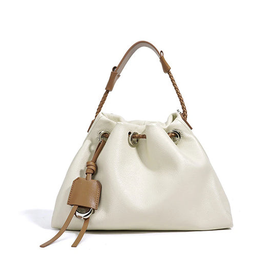 New High Quality Leather Drawstring Women's Purse Handbags Luxury Genuine Cowhide Leather Shoulder Crossbody Bags for Women