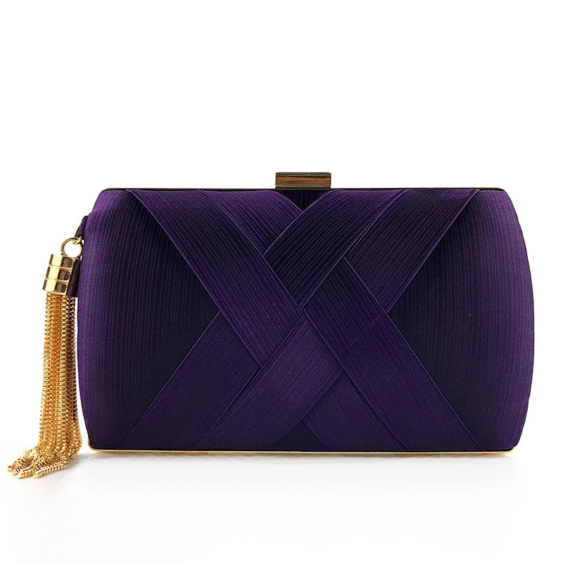 New Women Lady Evening Party Tassels Handbag Retro Bride Simple Small Cloth Elegant Dress Cocktail Bag Handbag