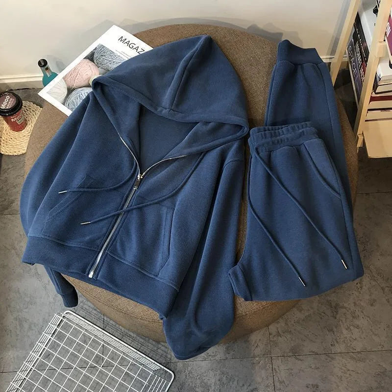 New Hooded Sweatshirt with Thick Velvet and Loose, Casual, Fashionable and Versatile Two Piece Jacket