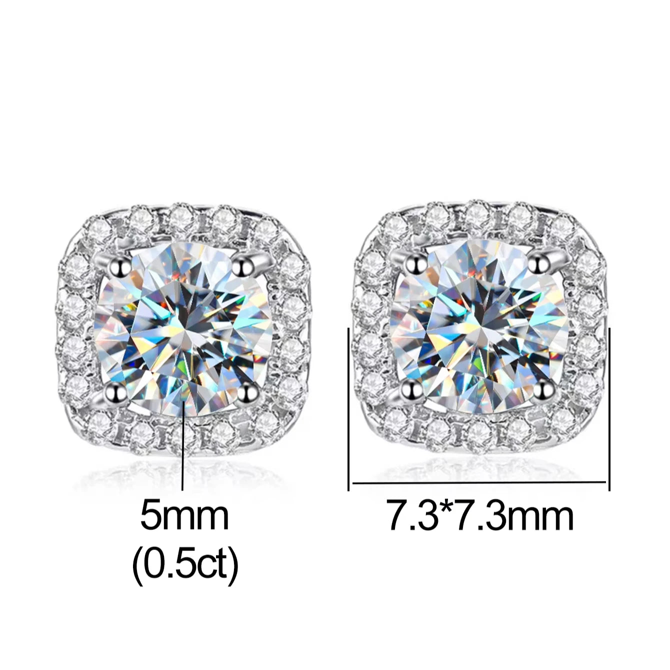 New Luxury 925 Sterling Silver Full Drill Square Stud Earrings 1ct Moissanite Fine Jewelry Weddings Bridal Trendy Style Gifts