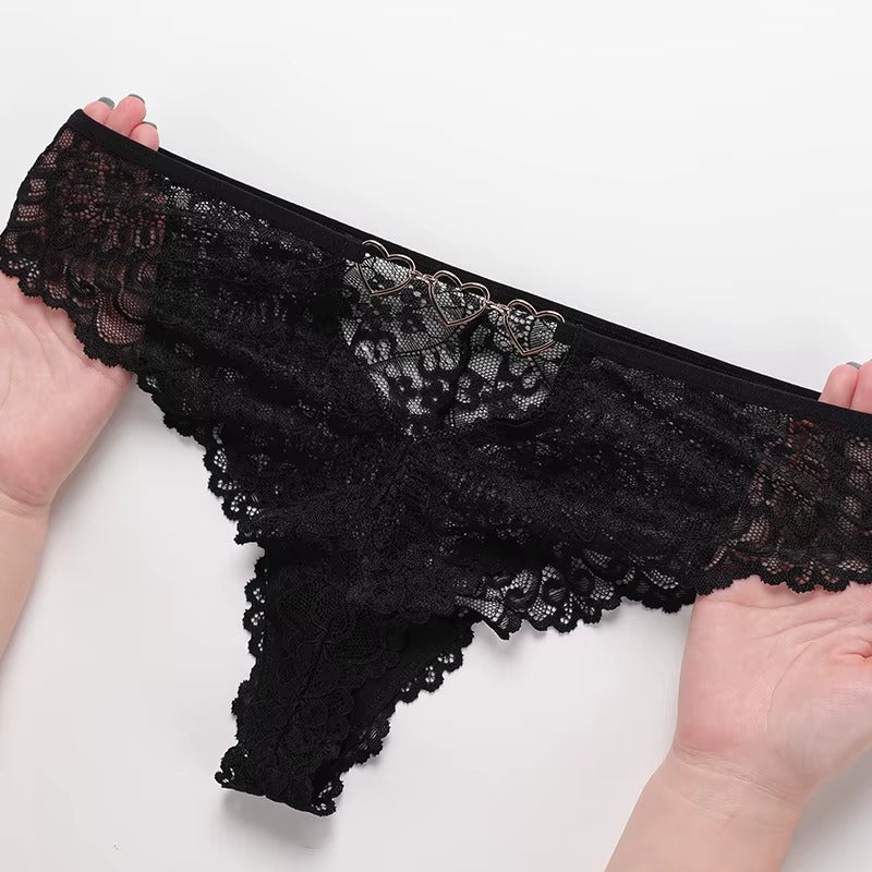 Women Hollow Out Underwear Women Panties Heart Accessory High Waist Sexy Secret Lace G-string Thong Brief Seamless Panty