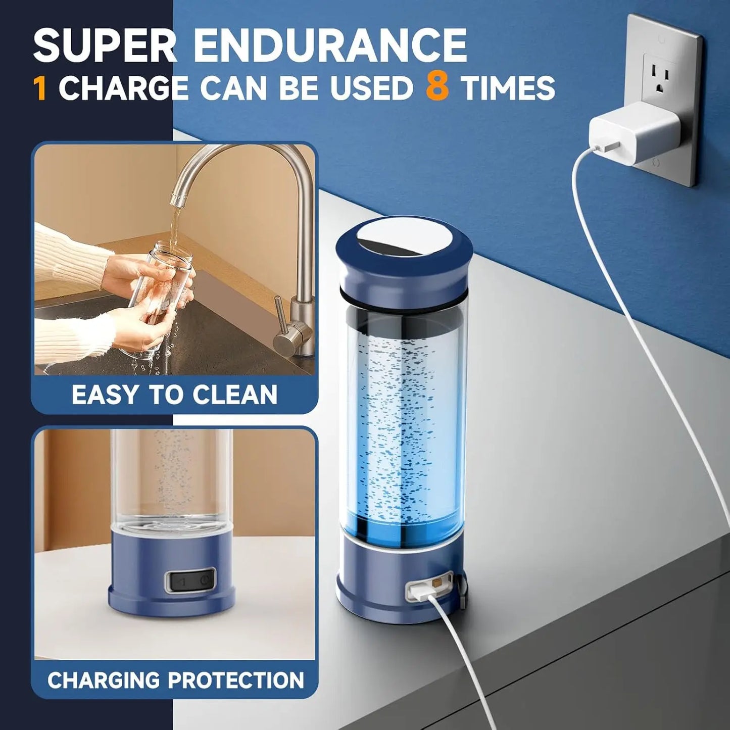 Hydrogen Water Bottle and Kettle Pitcher 1600PPB Glass Hydrogen Water Bottle New 2025 Usb 400ML Hydrogen Water Generators