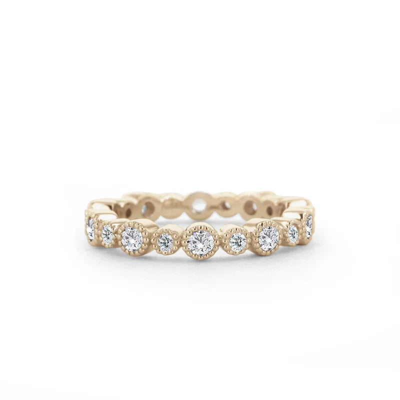 MomentWill 10k Gold Ring Band Ring Round Shape Stone Lab Grown Diamond