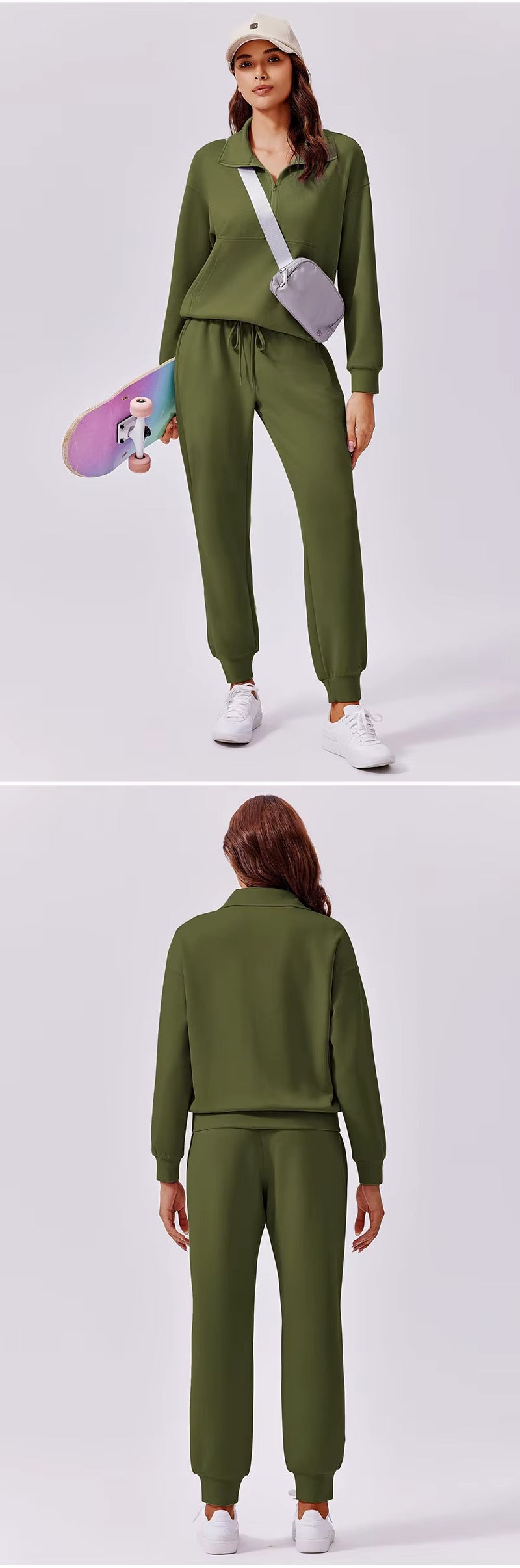 Sets for Women 2025 Fall Travel Outfits Long Sleeve Tracksuit Joggers Sets Half Zip Sweatsuit Matching Set