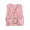 Women Solid Color Button Knit Vest V-neck Waistcoat Knitwear Sweater V-Neck Sleeveless Tops Spring Autumn Fashion Casual Sweater