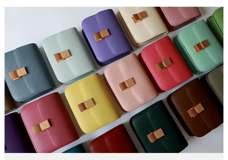 Luxury Women's Underarm Handbags Genuine Cowhide Leather Tofu Square Lock Messenger Bag Custom Portable with Open Closure