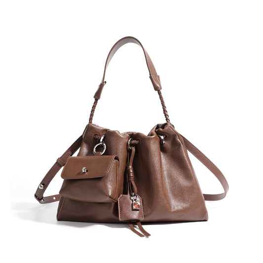 Customizable Genuine Top-Grain Leather  Women's Genuine Leather Fashion Handbag Large Capacity Open Tote Bag With Coin Pouch