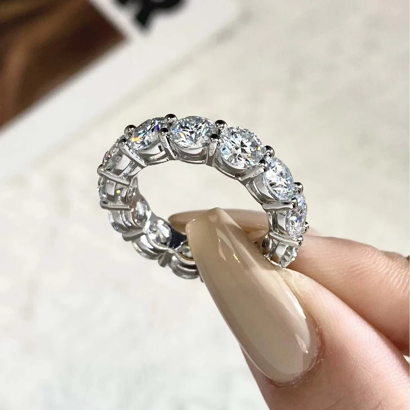 Cluster GRA Certified Moissanite Diamond Ring 925 Sterling Sliver Iced Out Hip Hop Tennis Eternity Band Cuban Link Fine Jewelry