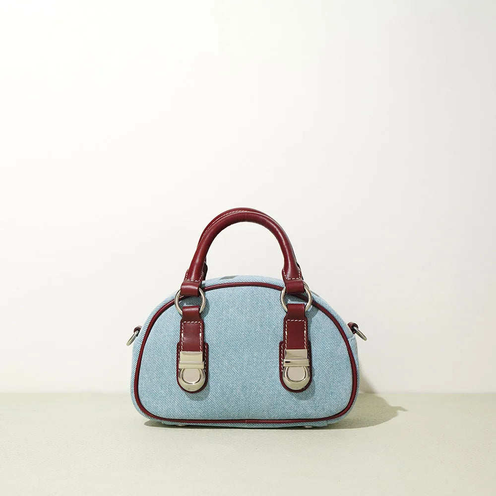 Women's Fashion Mini Crossbody Shoulder Bag New Denim Purses with Zipper Closure and Leather Handle
