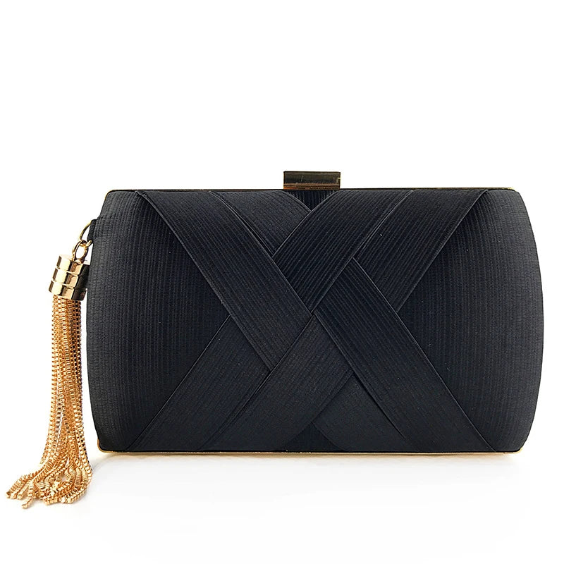 New Women Lady Evening Party Tassels Handbag Retro Bride Simple Small Cloth Elegant Dress Cocktail Bag Handbag