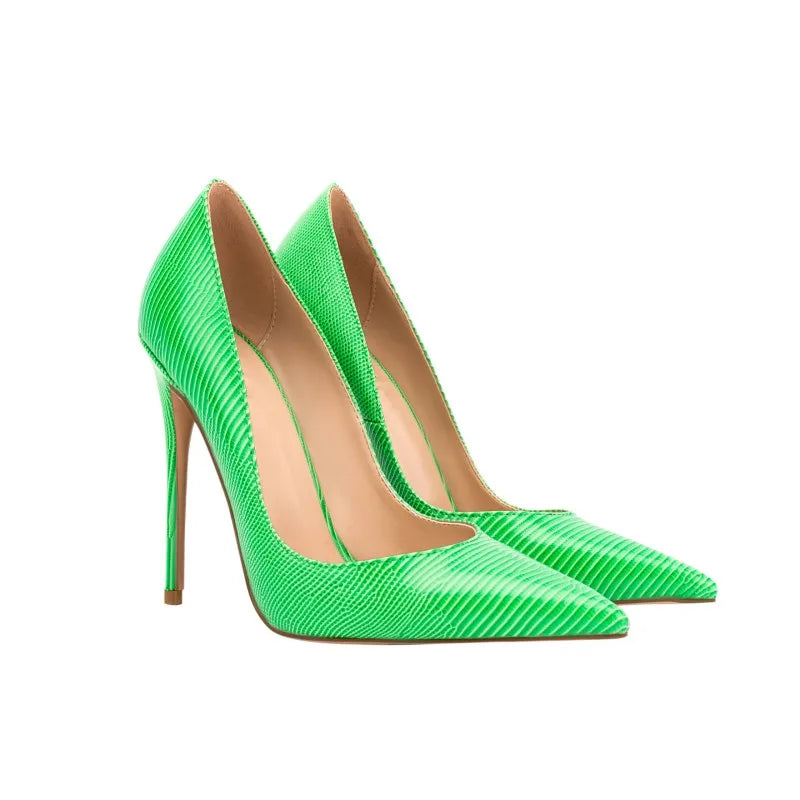 Women Lizard Print Shoes Pointy Toe 12cm Classic Heels Ladies Shallow