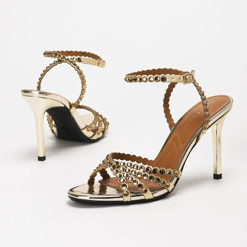 Trendy Comfortable Sole Sandals 2026 New Arrival Shoes Woman Gold Heels for Women