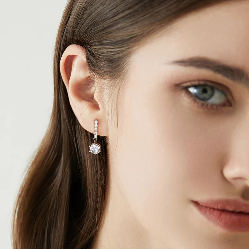 GRA  1CT Unusual Long Hanging Dangle Drop Moissanite Diamond Earring Women 925 Sterling Silver Wed Engagement Fine Jewelry