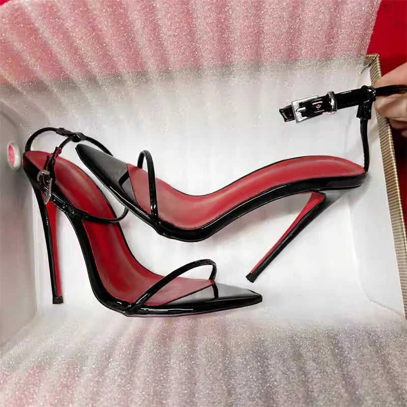 New Fashion Red Insole Talons Pour Dames Sexy Stiletto Thin Trendy Shoes High Sandal Heels for Women 12CM