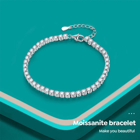Real Moissanite Diamond Tennis Bracelet 0.1ct for Women 925 Sterling Silver White Gold Plated Eternity Wedding Fine Jewelry