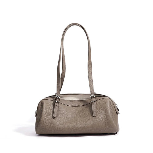 New 2026 Vintage Lady Fashion Women's Genuine Cowhide Leather Candy Boston Bag Zip Closure Single Strap Polyester Handbag