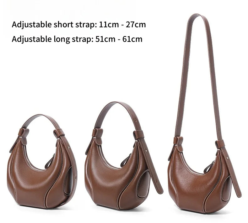 Women's Customized Half-Moon Underarm Shoulder Handbag Fashionable Genuine Cowhide Leather Bag Adjustable Strap Full-Grain