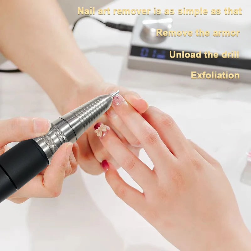 Portable 35000RPM Rechargeable Nail Drill Cordless Base with Brushless Motor and Bits for Acrylic & Gel Polish Removal