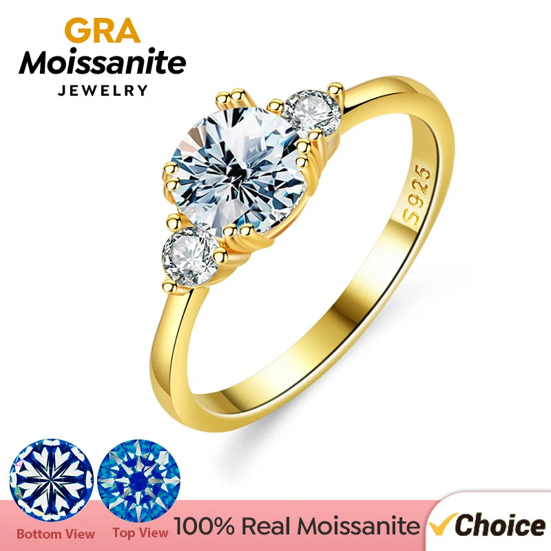 Three Stone Moissanite Ring for Women 925 Sterling Silver 18K Gold Double Round Solitaire Diamond Gemstone halo Wedding Jewelry