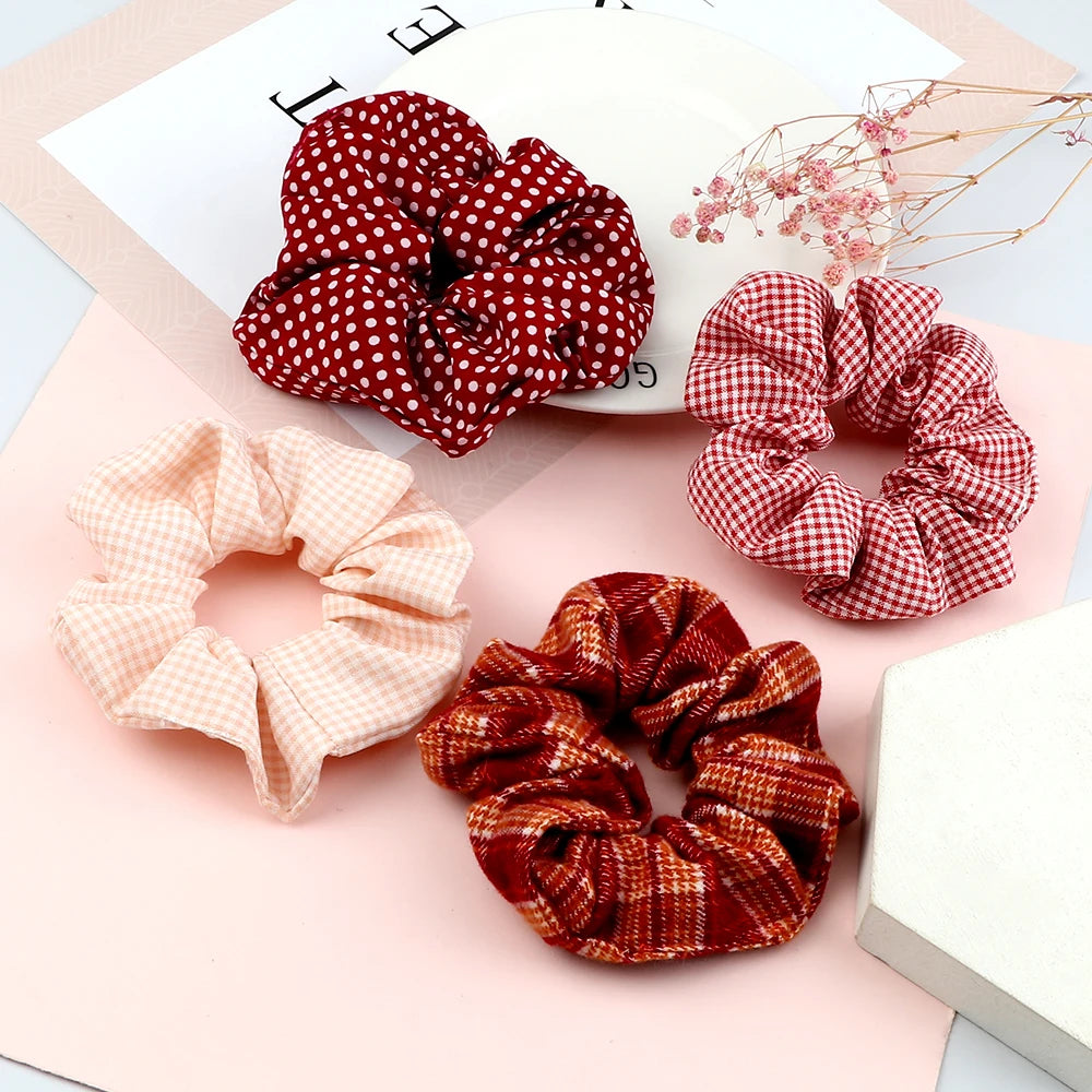 5Pcs/Lot Girl Pink Red Hair Band Accessories Fashion Large Hair Ties Solid Color Elastic Scrunchies For Women Ponytail Hairstyle